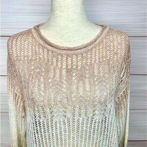 Lafayette 148 Ombre Open Knit Linen Blend Sweater Semi Sheer Size M